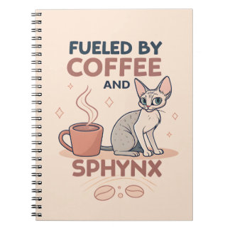 Fueled by Coffee and Sphynx Cat Art ノートブック