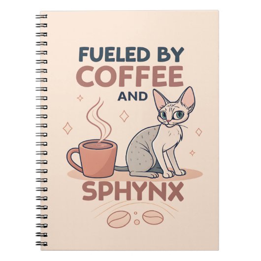 Fueled by Coffee and Sphynx Cat Art ノートブック (正面)
