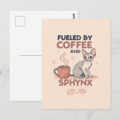 Fueled by Coffee and Sphynx Cat Art ポストカード (正面/裏面)