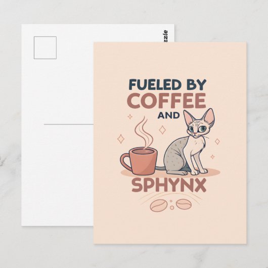 Fueled by Coffee and Sphynx Cat Art ポストカード (正面/裏面)