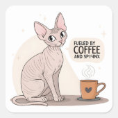 Fueled by Coffee and Sphynx Cat Illustration スクエアシール (正面)