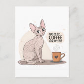 Fueled by Coffee and Sphynx Cat Illustration ポストカード (正面)