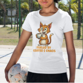 Fueled By Coffee & Chaos, Funny Cat With Coffee Tシャツ