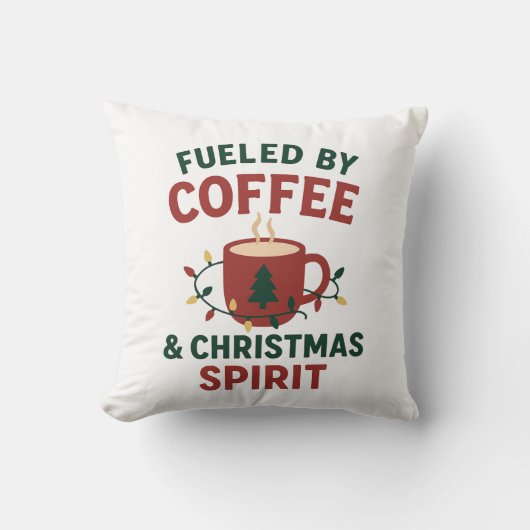 Fueled by Coffee & Christmas Spirit Pillow クッション (正面)