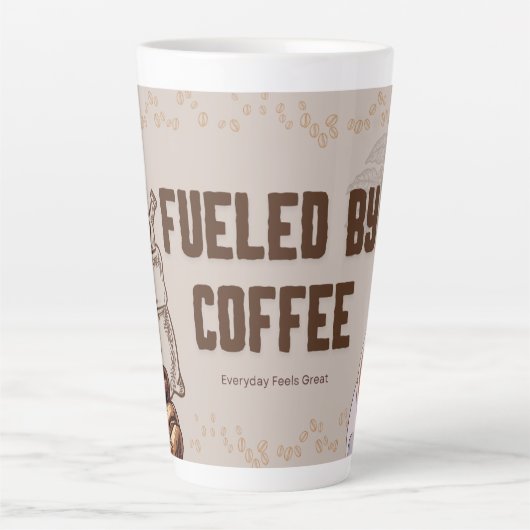 Fueled by Coffee Latte Mug – Funny Tall Cup Gift カフェラテマグ (正面)
