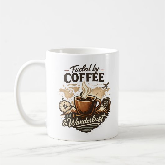 Fueled by Coffee & Wanderlust コーヒーマグカップ (左)