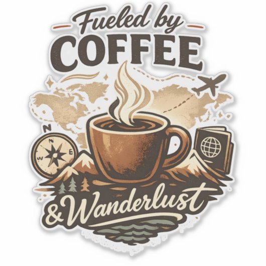 Fueled by Coffee & Wanderlust シール (正面)