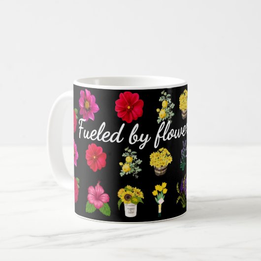 Fueled by Flowers & Lattes | Pastel Floral Pattern コーヒーマグカップ (正面左)
