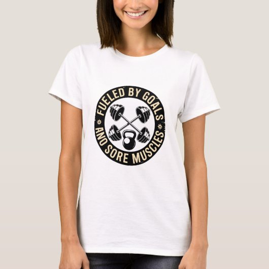 Fueled By Goals And Sore Muscles Gym Emblem Tシャツ (正面)