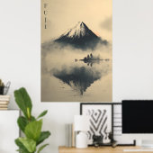 FUJI - Minimalist Sumi-e Ink  ポスター (ホームオフィス)