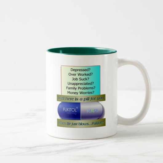 Fukitolの仕事は、心配を働かせるに吸いません、 ツートーンマグカップ (右)