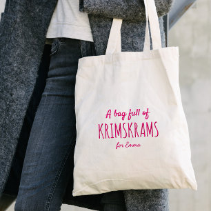 "Full おもしろい of Krimskrams"引用文 – ピンクタイポグラフィ トートバッグ