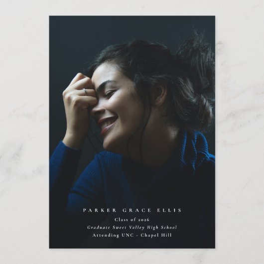 Full Bleed Elegant Photo Graduation Announcement 案内状 (正面)