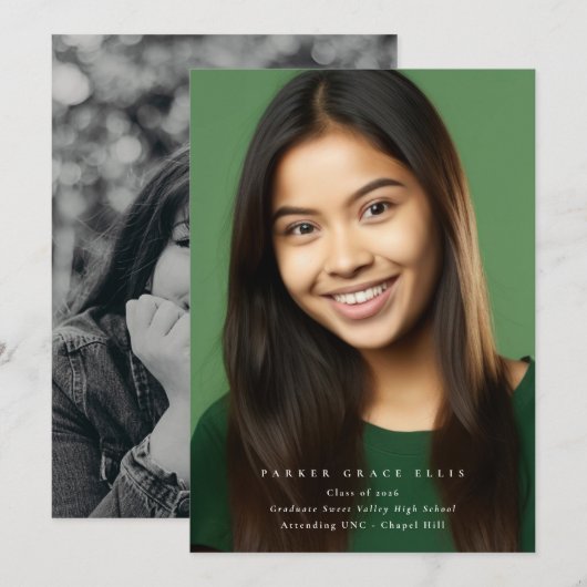 Full Bleed Modern 2 Photo Graduation Announcement 案内状 (正面/裏面)