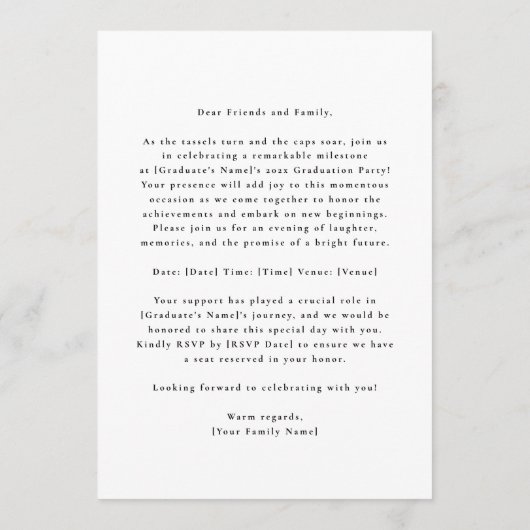 Full Bleed Photo Simple Graduation Announcement 案内状 (裏面)