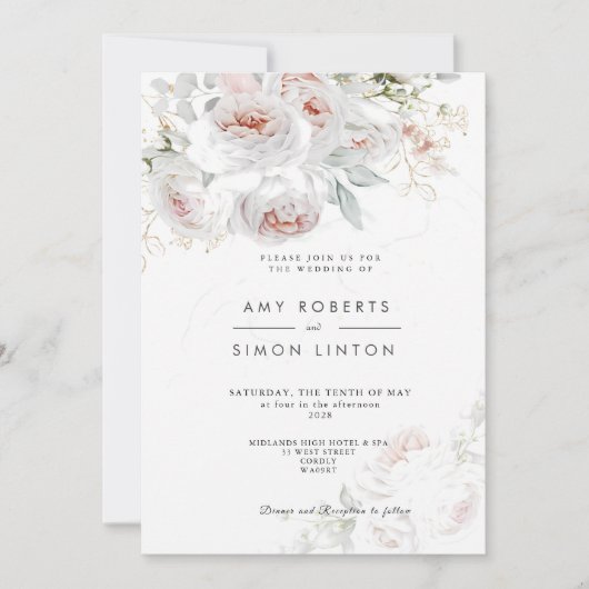 Full Bloom Pink Roses Wedding Invitation 招待状 (正面)