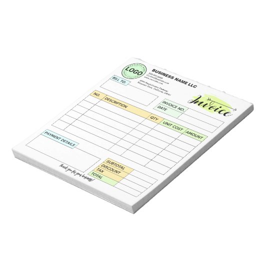 Full Custom invoice with logo | Small Business  ノートパッド (回転)