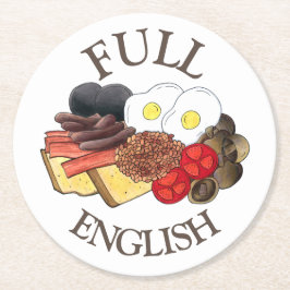 Full English Breakfast UK British Food Cuisine ラウンドペーパーコースター