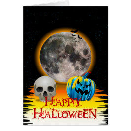 Full Moon、スカル、Blue Pumpkin at Night Card