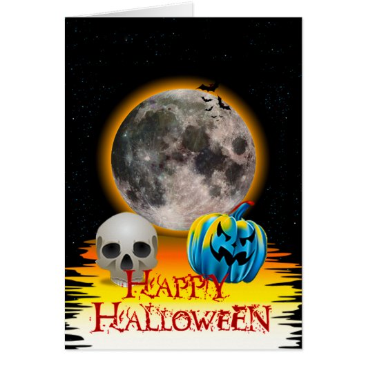 Full Moon、スカル、Blue Pumpkin at Night Card (正面)