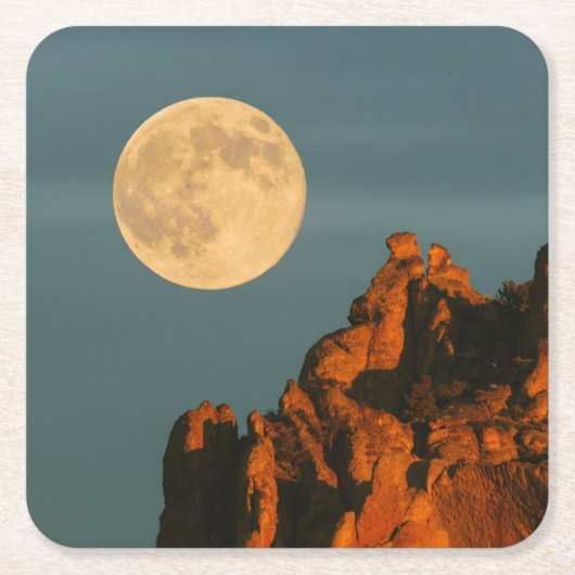 Full Moon | 玄武岩の断崖 スミス・ロック州立公園 スクエアペーパーコースター (正面)