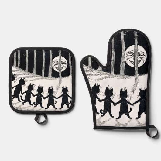 Full moon and Cats, Louis Wain 鍋つかみ&鍋敷きセット (正面)