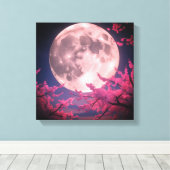 Full Moon and Cherry Blossoms Invitation – Elegant キャンバスプリント (インサイチュ (ウッドフロア))