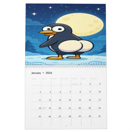 Full Moon Animals 2026 Funny Wall Calendar カレンダー (1月 2026)