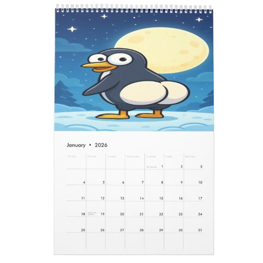 Full Moon Animals 2026 Funny Wall Calendar カレンダー (1月 2026)