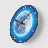 Full Moon, Blue Glow ラウンド壁時計 (傾斜)