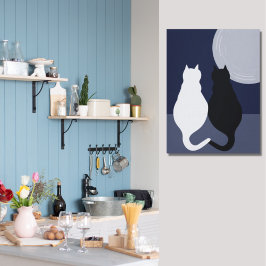 Full Moon Canvas Print白黒猫 キャンバスプリント