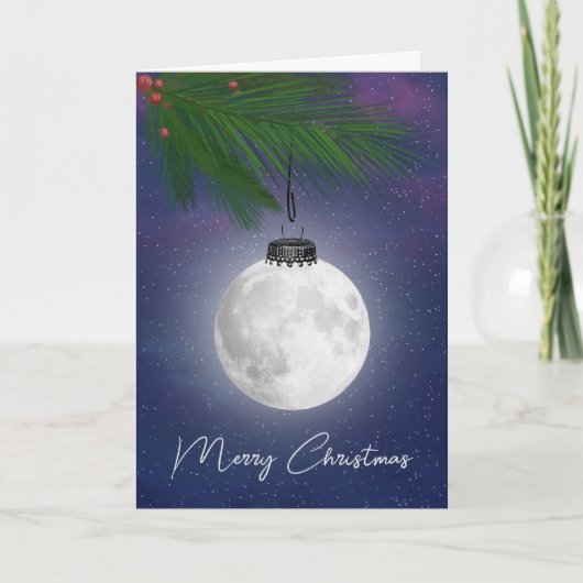Full Moon Christmas Ornament On Pine シーズンカード (正面)