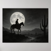 Full Moon Desert Print - Silver Night Western ポスター (正面)