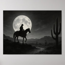 Full Moon Desert Print - Silver Night Western ポスター