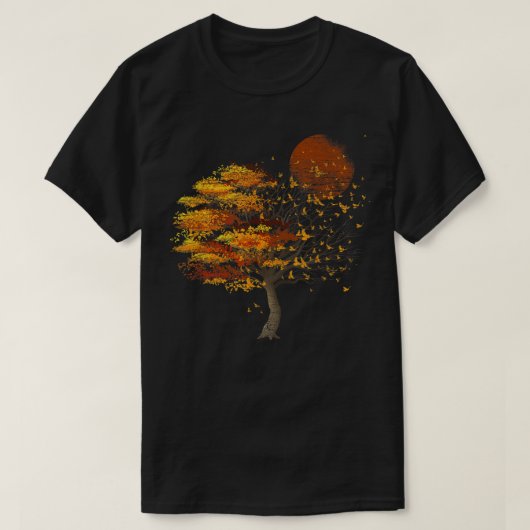 Full Moon Flock Of Birds Tree Outdoor Wildlife Nat Tシャツ (デザイン正面)