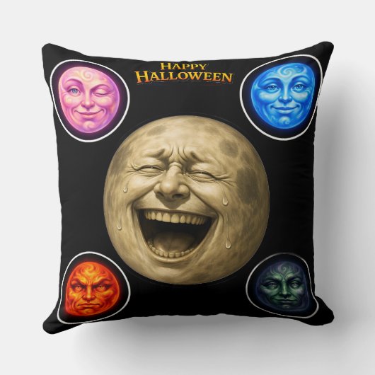 Full moon happy Halloween elemental throw pillow d クッション (裏面)
