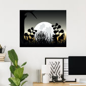 Full Moon Night Landscape Poster ポスター