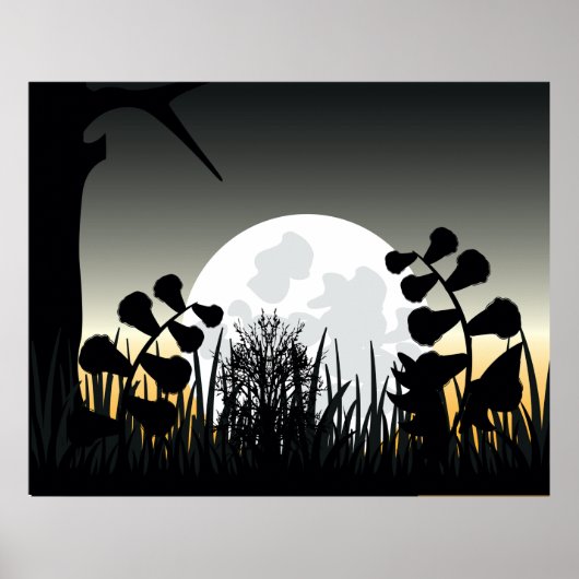 Full Moon Night Landscape Poster ポスター (正面)