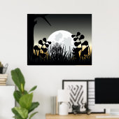 Full Moon Night Landscape Poster ポスター (ホームオフィス)