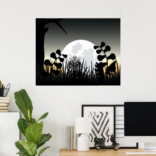 Full Moon Night Landscape Poster ポスター (ホームオフィス)