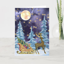 Full Moon Over Reindeer With Sleigh