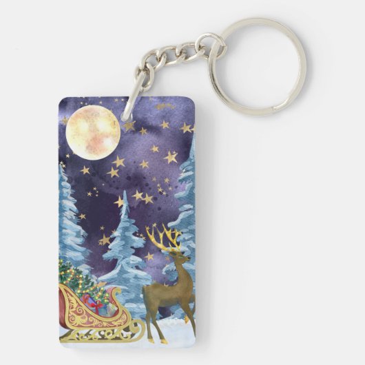Full Moon Over Reindeer With Sleigh キーホルダー (裏面)