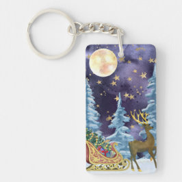 Full Moon Over Reindeer With Sleigh キーホルダー