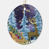 Full Moon Over Reindeer With Sleigh セラミックオーナメント (左)