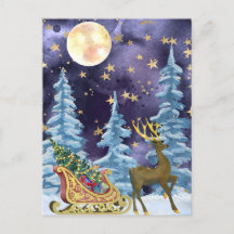 Full Moon Over Reindeer With Sleigh