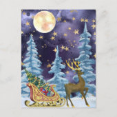 Full Moon Over Reindeer With Sleigh ポストカード (正面)