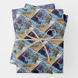 Full Moon Over Reindeer With Sleigh ラッピングペーパーシート