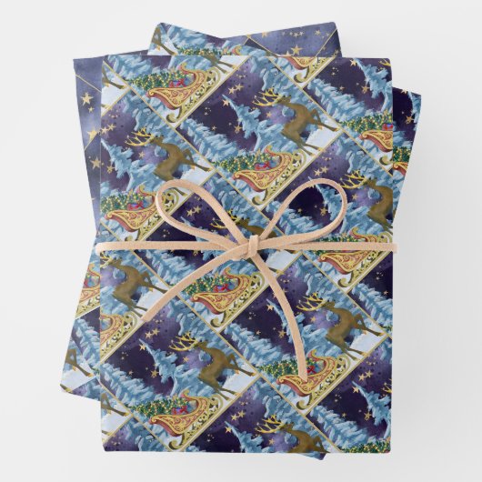 Full Moon Over Reindeer With Sleigh ラッピングペーパーシート (インサイチュ)