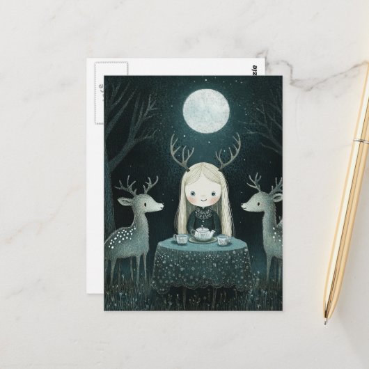 Full Moon Picnic With Deer ポストカード (正面/裏面インサイチュ)