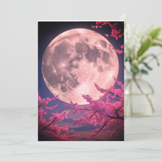 Full Moon & Sakura Cherry Blossoms Wedding Invitat 招待状 (スタンド正面)